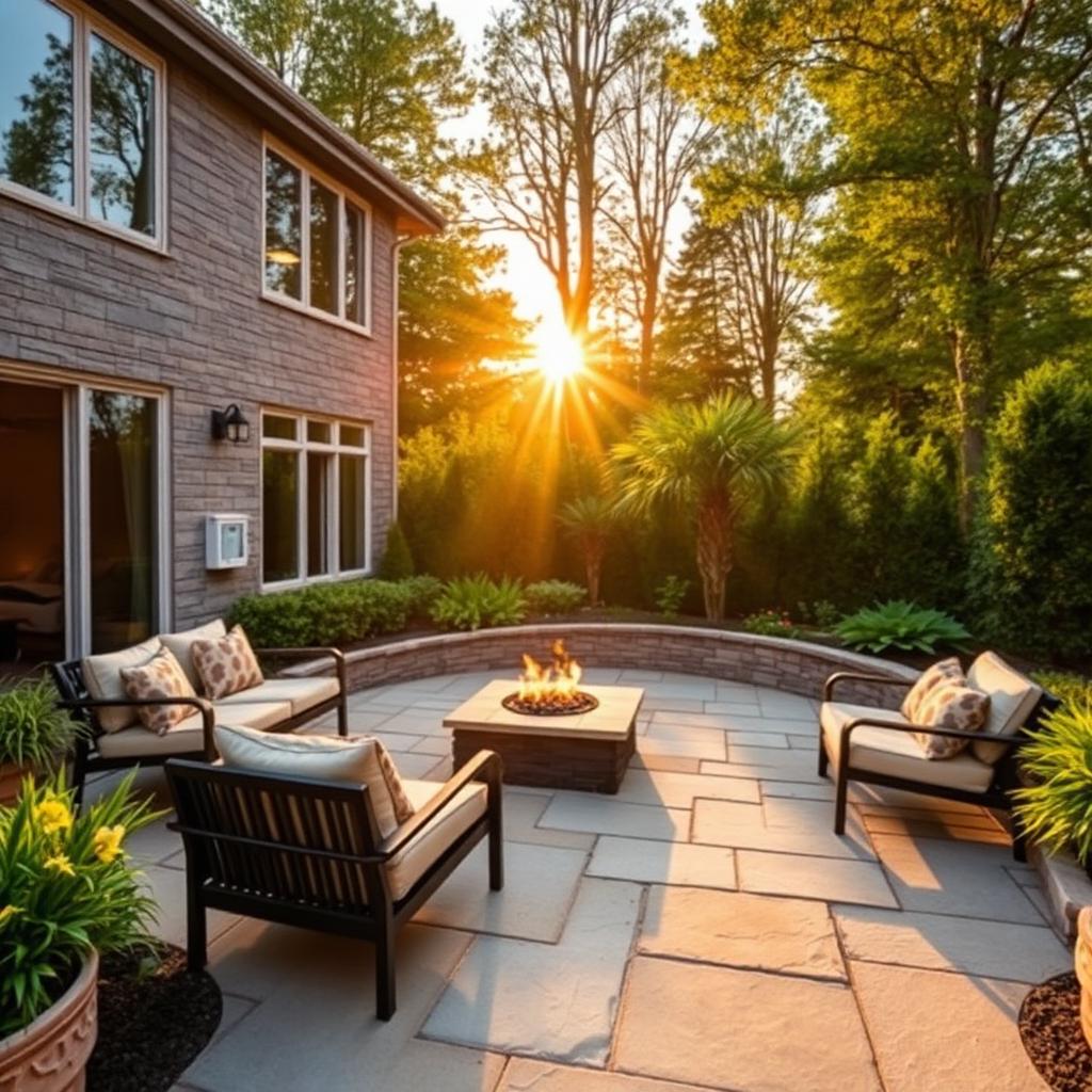 Hillside fire pit terrace